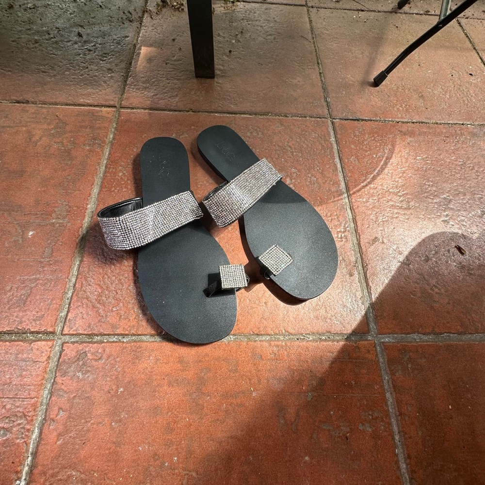 Black Sandals with Silver Rhinestones